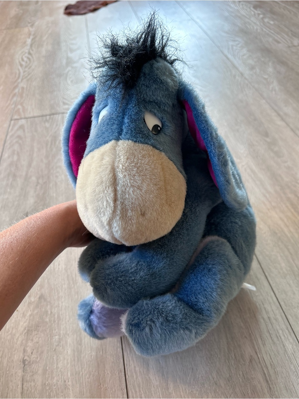 Disney Store Eeyore Plush Blue Velour Detachable Tail Pink Bow Winnie Pooh